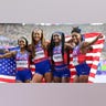 Sha'Carri Richardson, Gabrielle Thomas, Twanisha Terry, and Melissa Jefferson pose