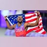 Noah Lyles with the American flag