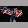Sarah Ann Hildebrandt with the American flag