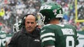 Jets head coach Robert Saleh as Aaron Rodgers of the Jets walks off the field in the first half as the Denver Broncos edged the New York Jets 10-9 at MetLife Stadium. - Fox News