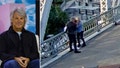 Side by side photos of Jon Bon Jovi and screengrab from him helping woman on bridge in Nashville - Fox News