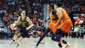 Indiana Fever guard Caitlin Clark (22) drives to the basket against Connecticut Sun forward DeWanna Bonner (24) and Connecticut Sun forward Brionna Jones (42) during the First Round and game 1 of the 2024 WNBA playoffs between Indiana Fever and Connecticut Sun on September 22, 2024, at Mohegan Sun Arena in Uncasville, CT. - Fox News