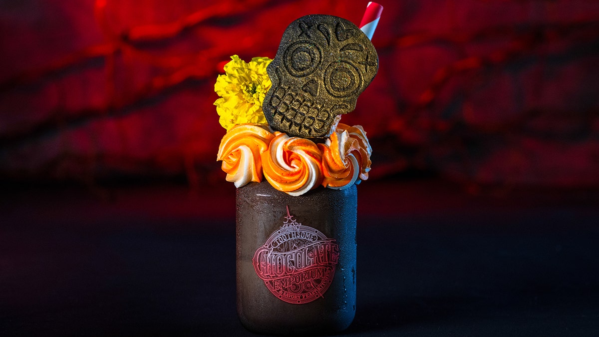 Milkshake with a skull cooky  successful  it.