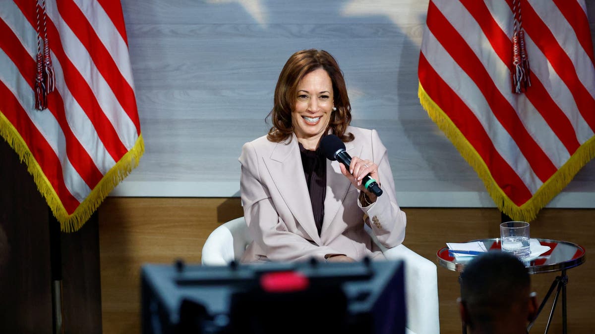 Democrat presidential nominee and Vice President Harris addresses members of the National Association of Black Journalists in Philadelphia on Sept. 17, 2024.