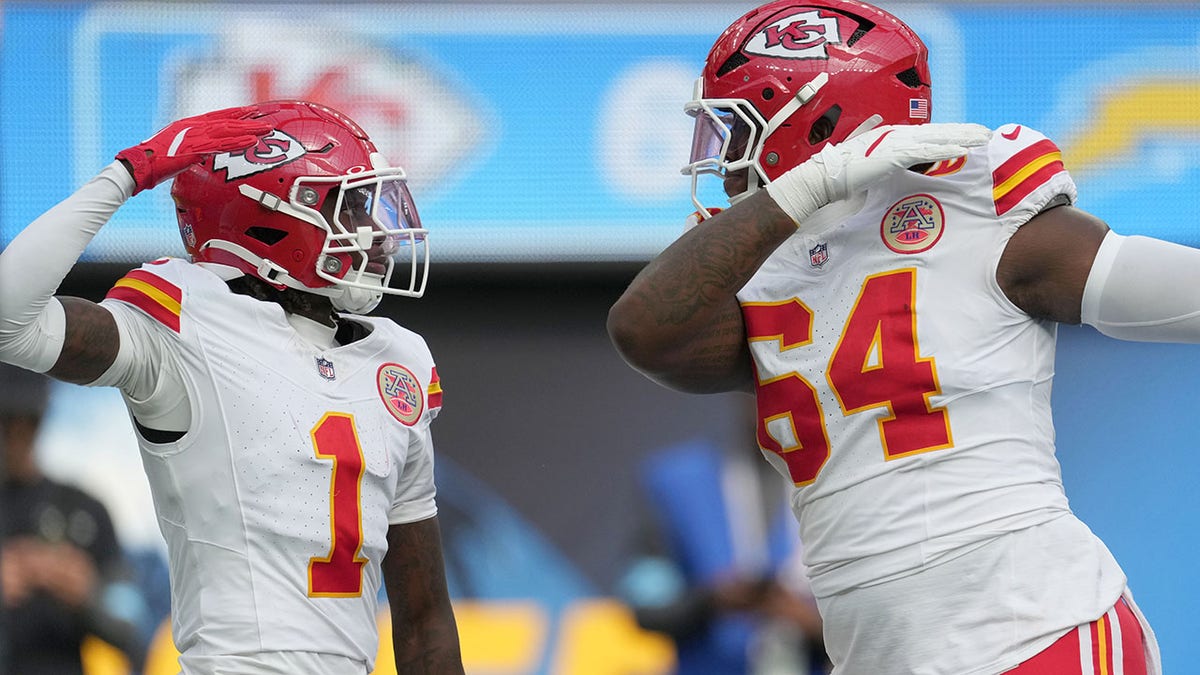 Xavier Worthy celebrates the touchdown