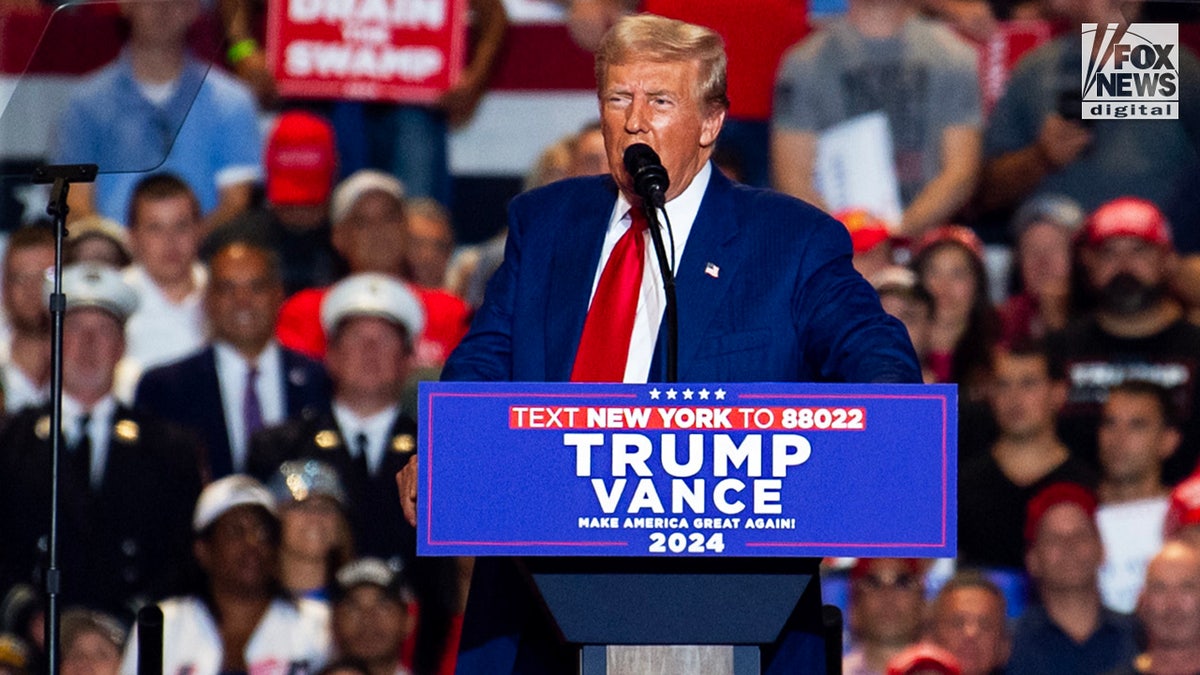 The former President Donald Trump talks at a meeting in Unionondale