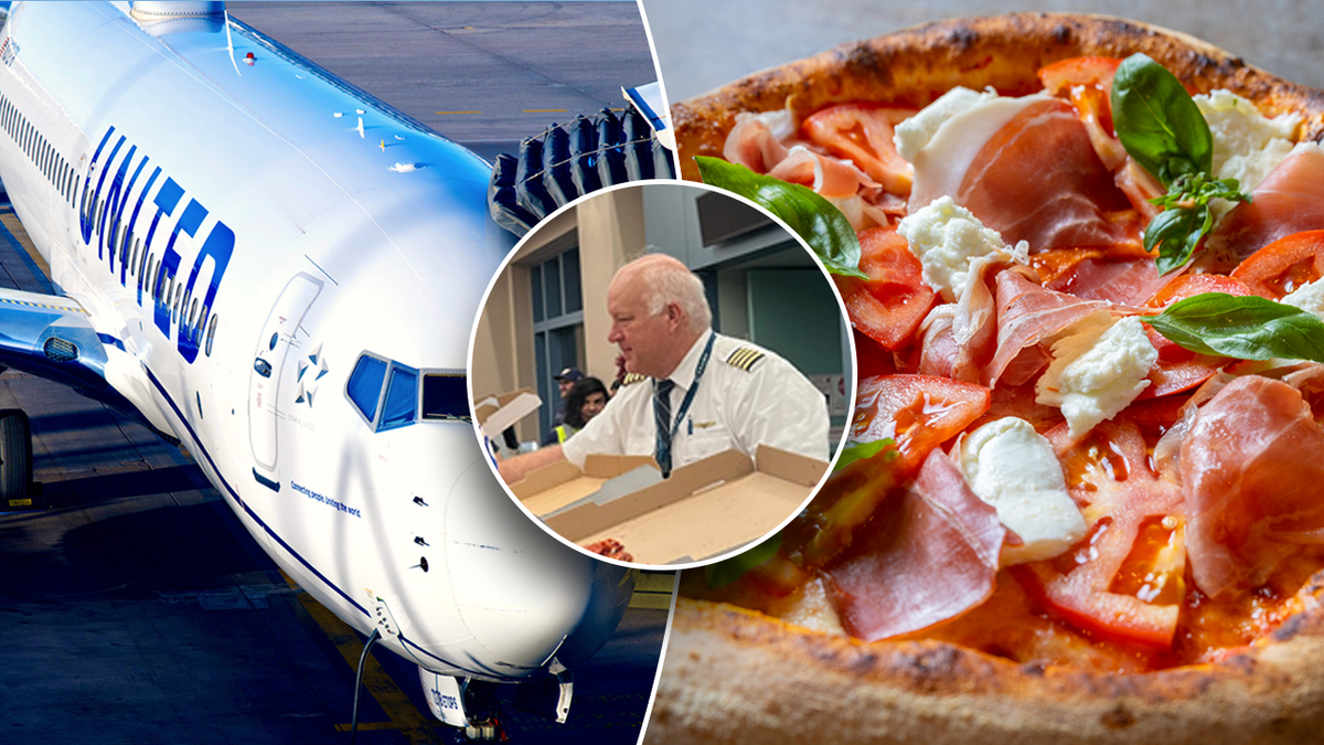 Piloto de United Airlines repartiendo pizza en Nuevo México