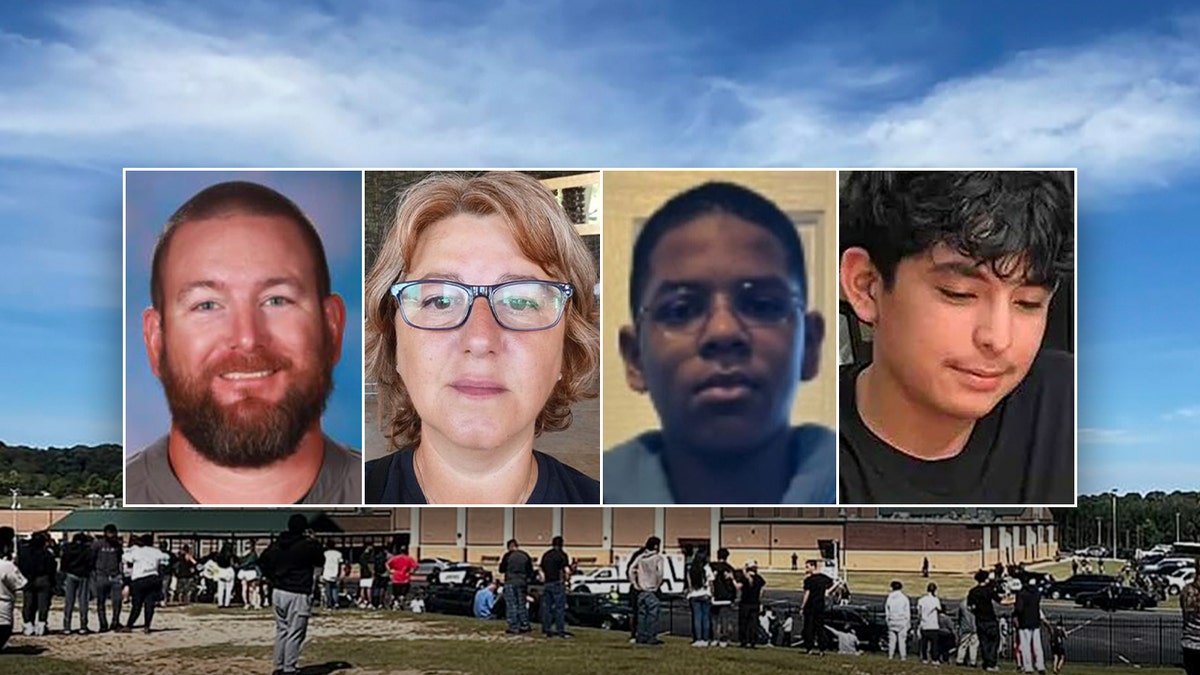 Photo of victims of the Apalachee High School shooting split into four parts