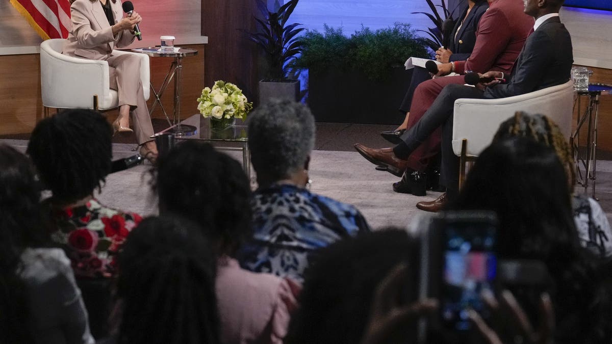 Democrat presidential nominee Vice President Harris is interviewed by National Association of Black Journalists members at the WHYY studio in Philadelphia on Tuesday, Sept. 17, 2024.