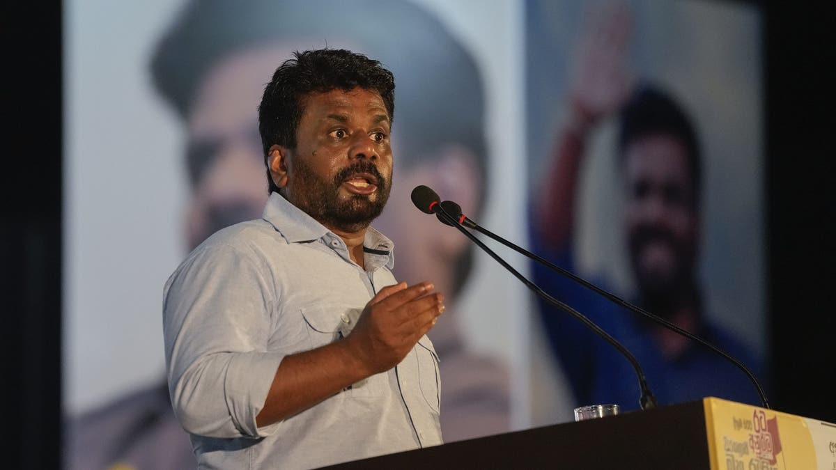 Leader and the statesmanlike  campaigner  of National People's Power Anura Kumara Dissanayake speaks to supporters during the last  nationalist   rally up  of the predetermination  successful  Colombo, Sri Lanka, Wednesday, Sept. 18, 2024. 