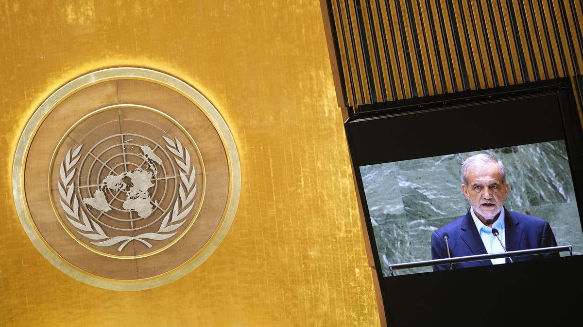 President of Iran Masoud Pezeshkian addresses the 79th session of the United Nations General Assembly, Tuesday, Sept. 24, 2024. 