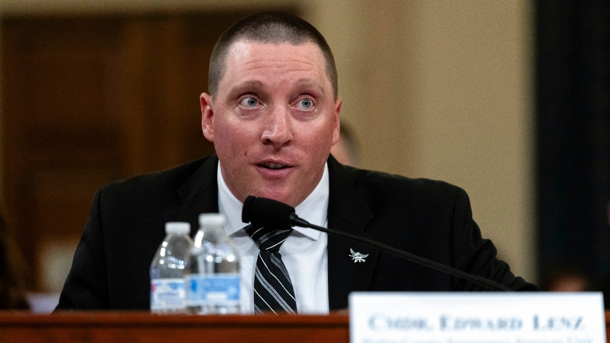 Sgt. Edward Lenz, commander of the Butler County Emergency Services Unit, testifies during the first public hearing of a bipartisan congressional task force investigating assassination attempts against former Republican President Donald Trump, on Capitol Hill in Washington on Thursday, September 26, 2024. 