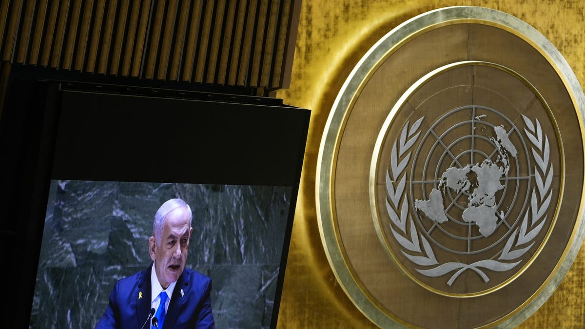 Israeli Prime Minister Benjamin Netanyahu speaks at the 79th session of the United Nations General Assembly on Friday, September 27, 2024.