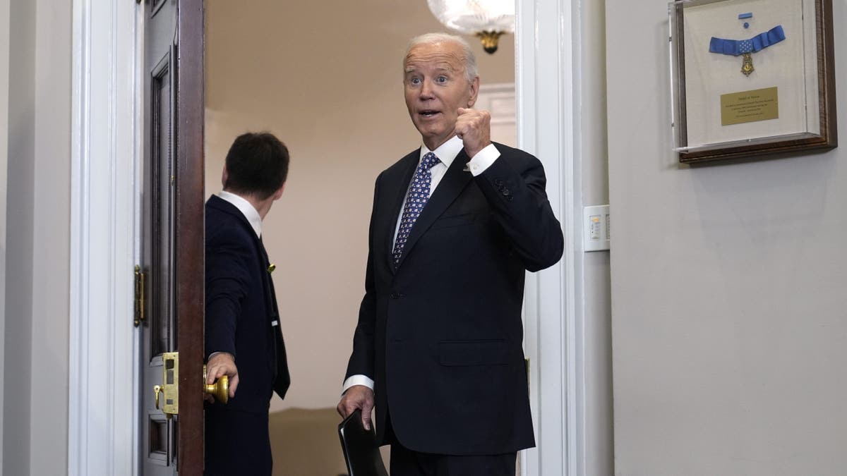 Biden responds to a reporter during a press conference on Hurricane Helene