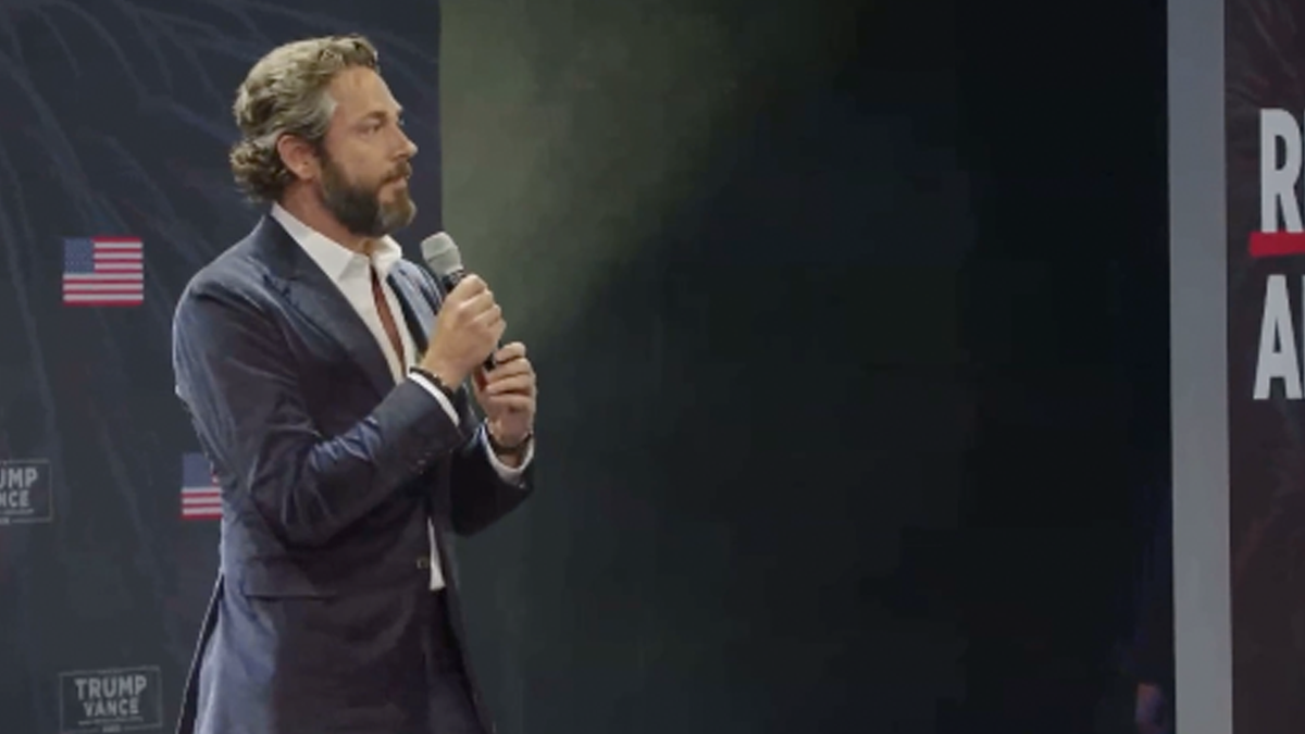 Actor Zachary Levi speaking at the event