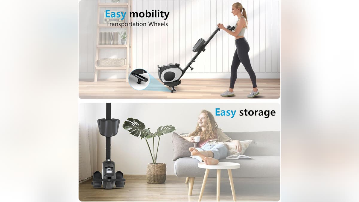 This rowing machine is easy to move and easy to store.