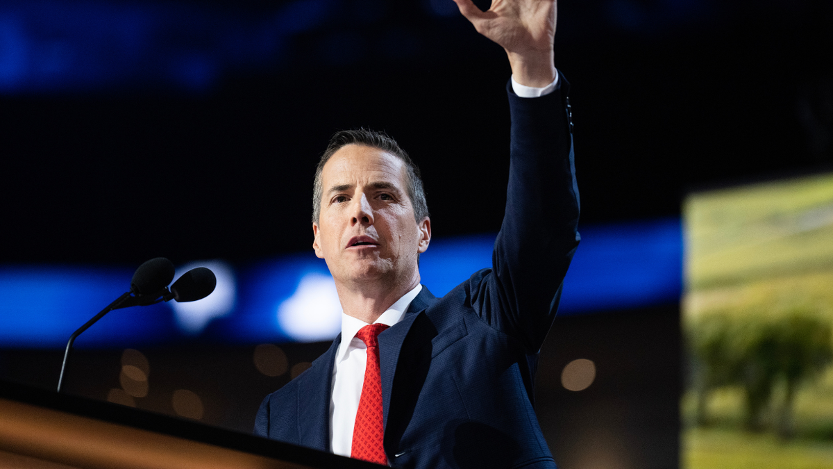 UNITED STATES - JULY 16: Bernie Moreno, Republican U.S. Senate candidate from Ohio, speaks in the Fiserv Forum on the second day of Republican National Convention in Milwaukee, Wis., on Tuesday, July 16, 2024.?