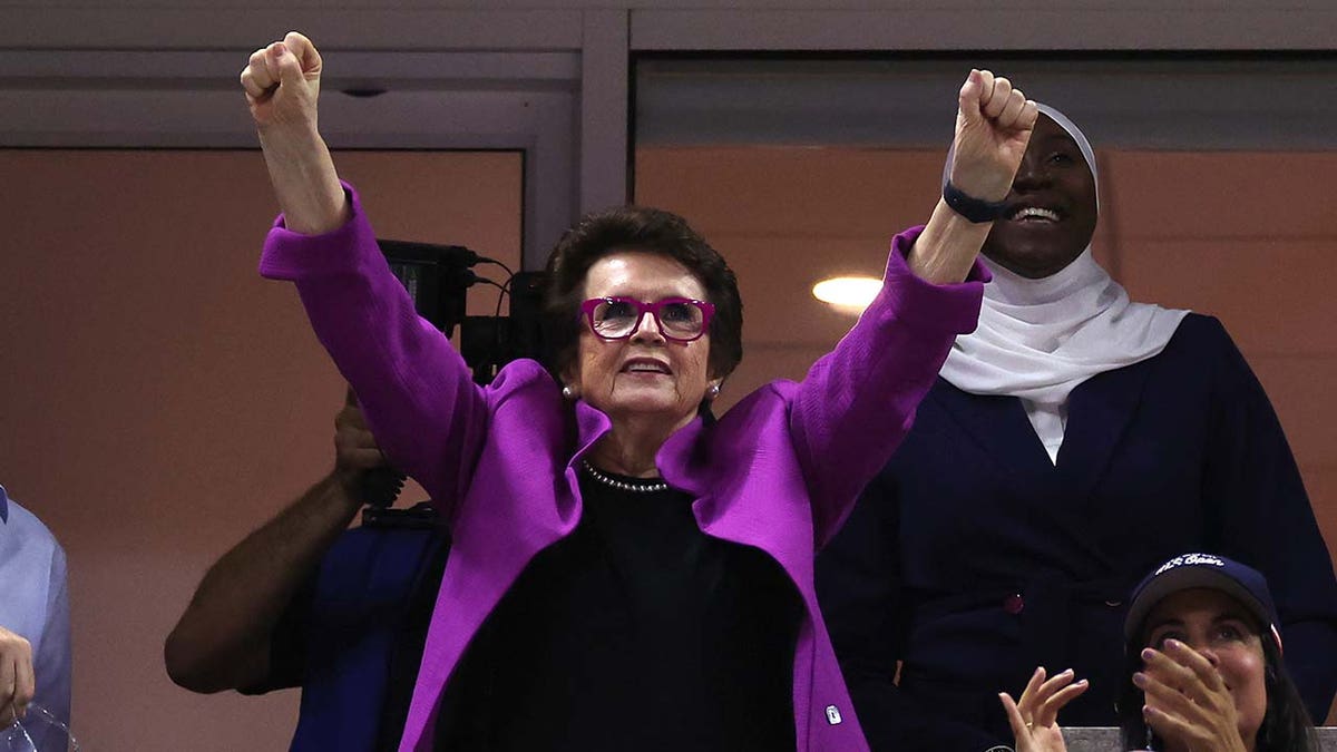 Billie Jean King waves to the crowd