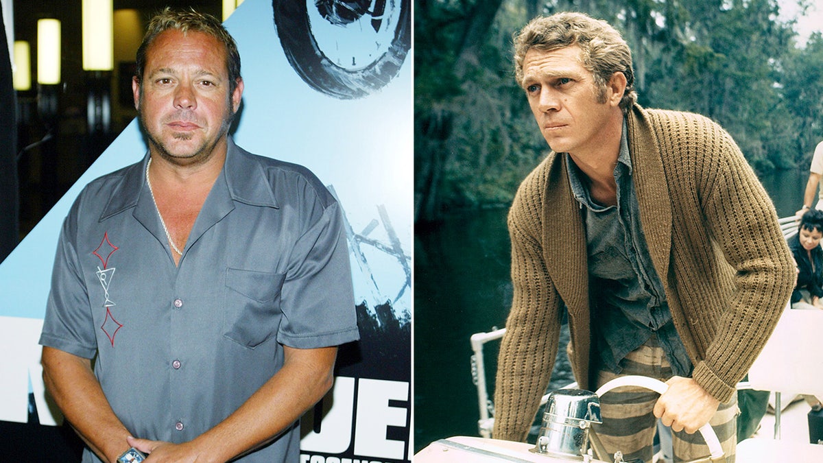 Foto berdampingan Chad McQueen dan Steve McQueen