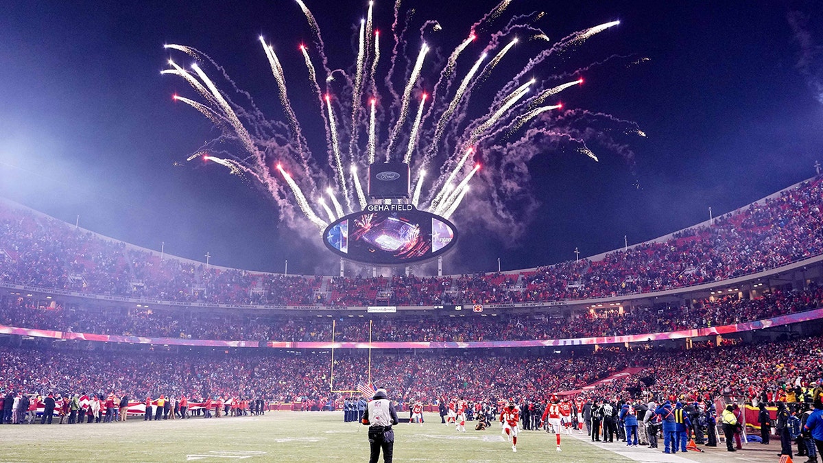 GEHA Field at Arrowhead Stadium field with fireworks