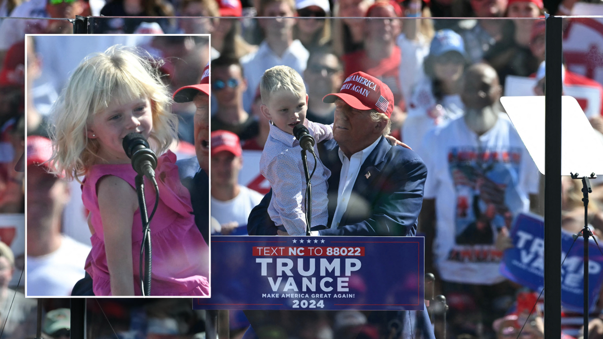 Split image of grandchildren at podium