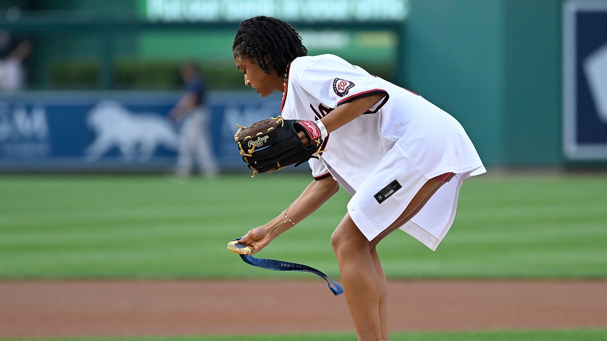 Croix Bethune on a baseball mound