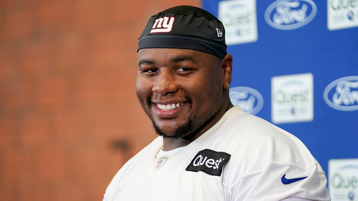 Dexter Lawrence speaks to reporters