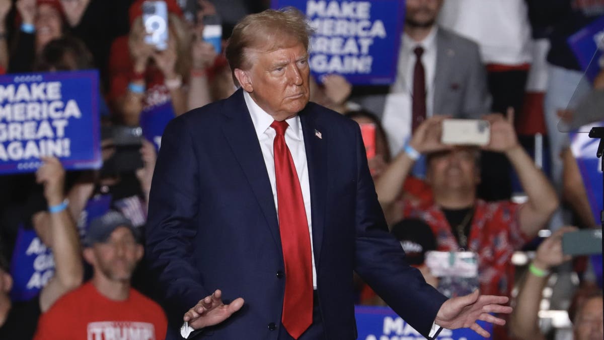 Former President Trump appears at a campaign rally at Bayfront Convention Center in Erie, Pennsylvania, on Sunday.