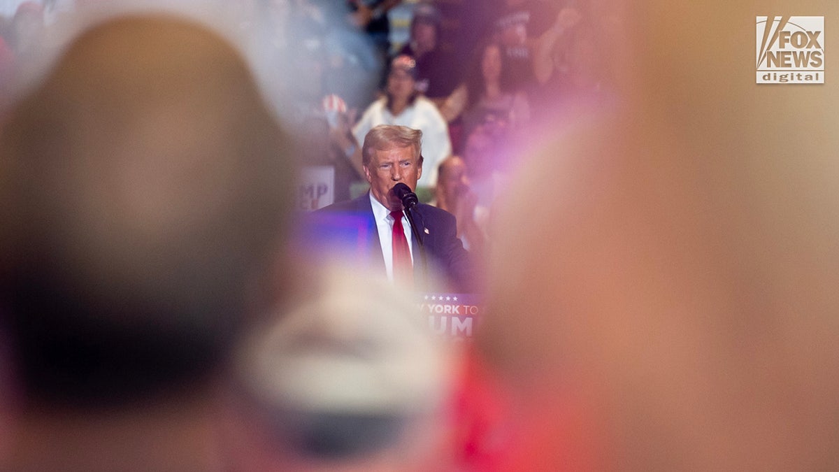 Former President Donald Trump speaks at a rally in Uniondale, New York