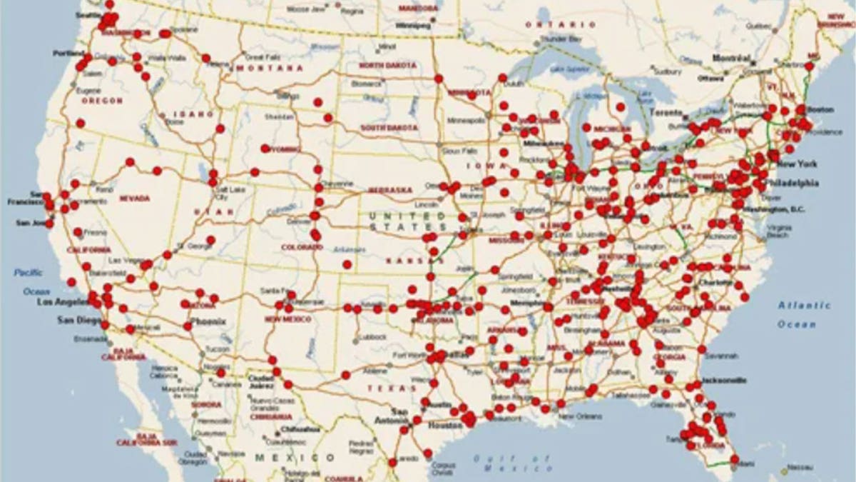 Mapa de la iniciativa "Asesino en serie en la carretera" del FBI