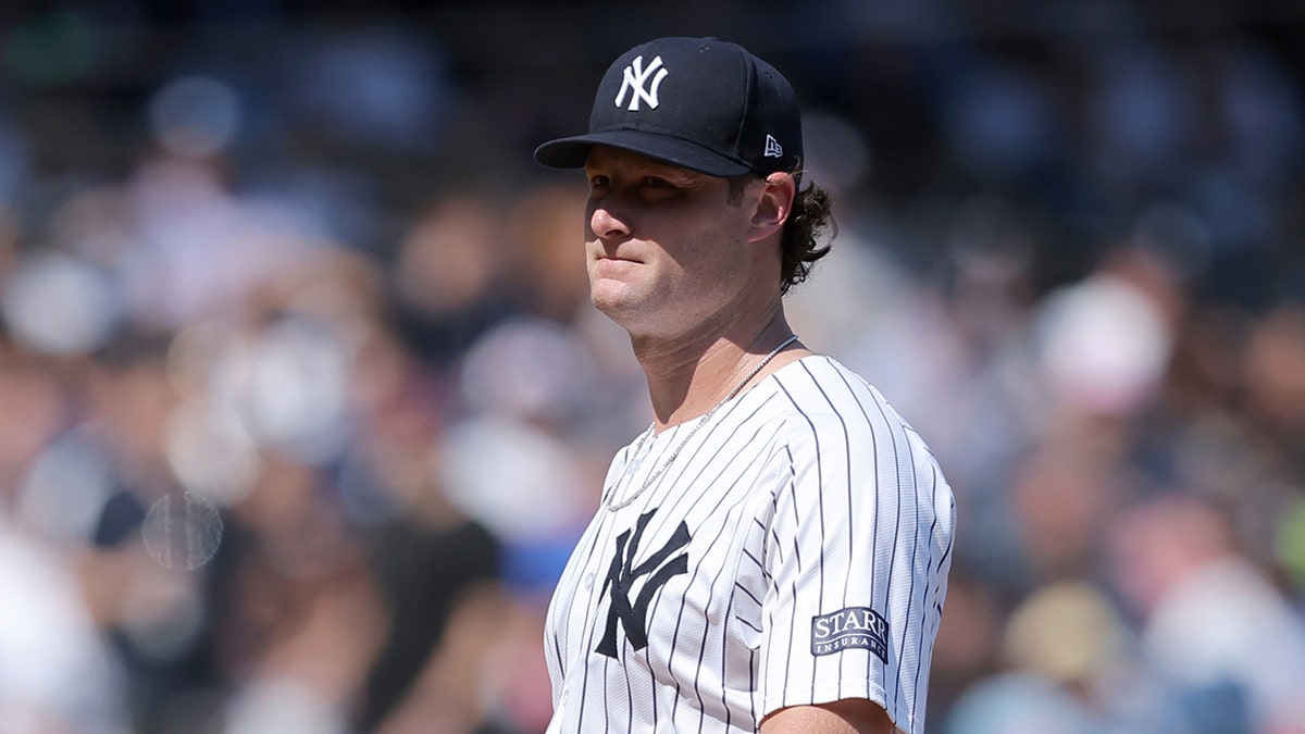 Gerrit Cole watches from the mound