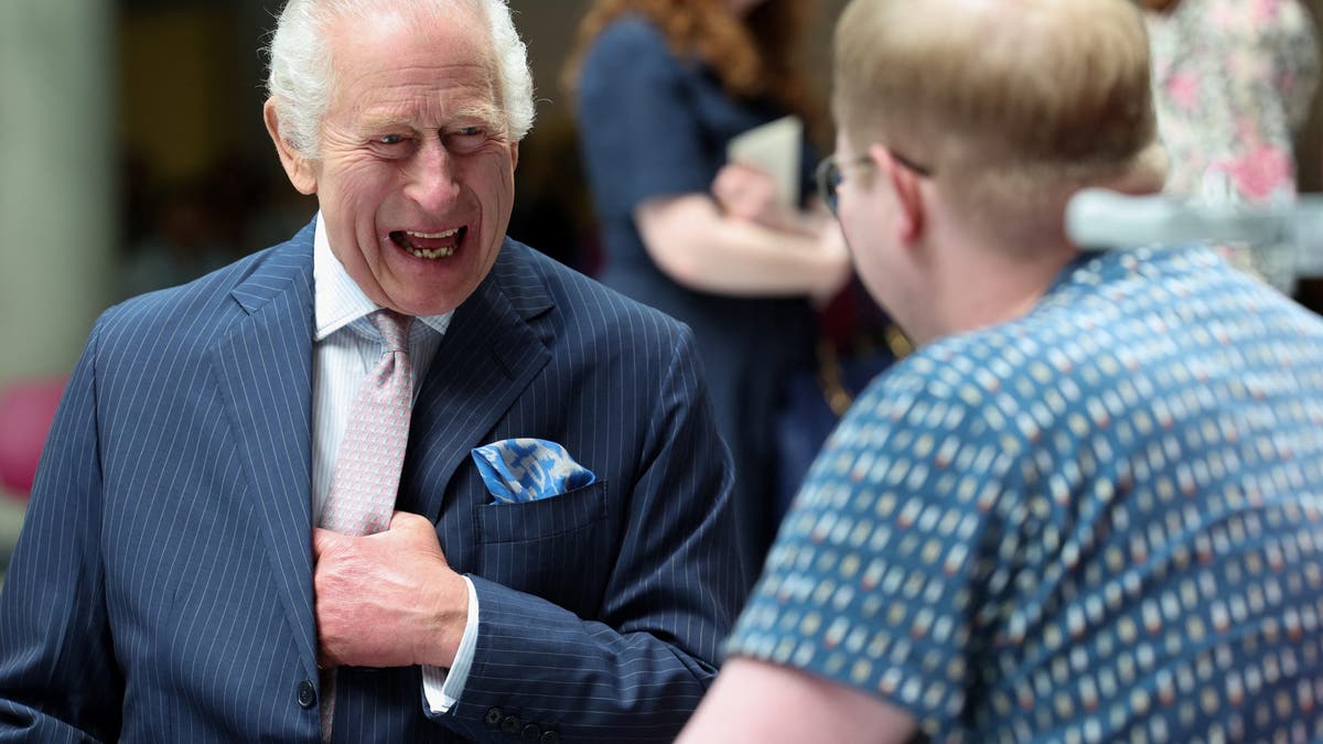 King Charles III meets with diligent  Jasper Keech during a sojourn  astatine  the University College Hospital Macmillan Cancer Centre connected  April 30,