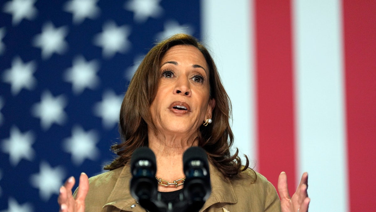 Democratic presidential candidate Vice President Harris speaks Friday at the Cochise College Douglas Campus in Douglas, Arizona.