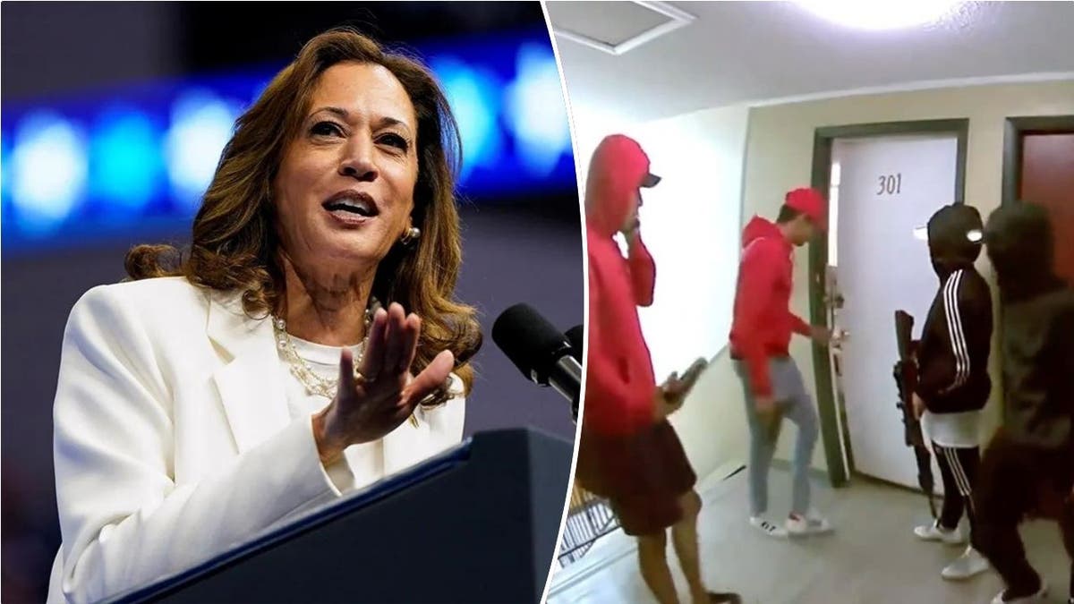 Kamala Harris, izquierda; pandilleros venezolanos, derecha