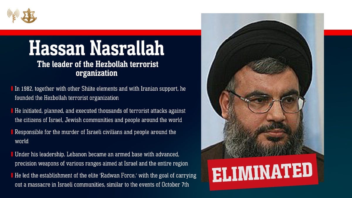 IDF profile photo showing Hezbollah terror chief Hassan Nasrallah, who the IDF confirmed was killed in an attack on Friday.