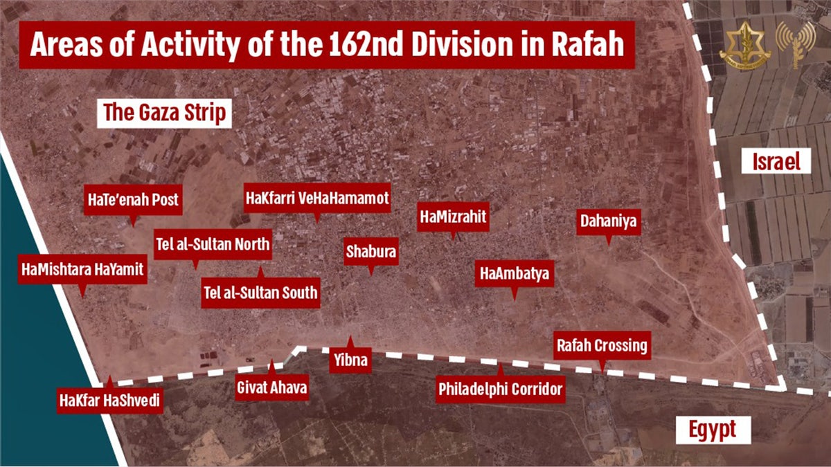 A map of Gaza provided by the Israeli Defense Force shows Hamas positions along the Philadelphi Corridor.?