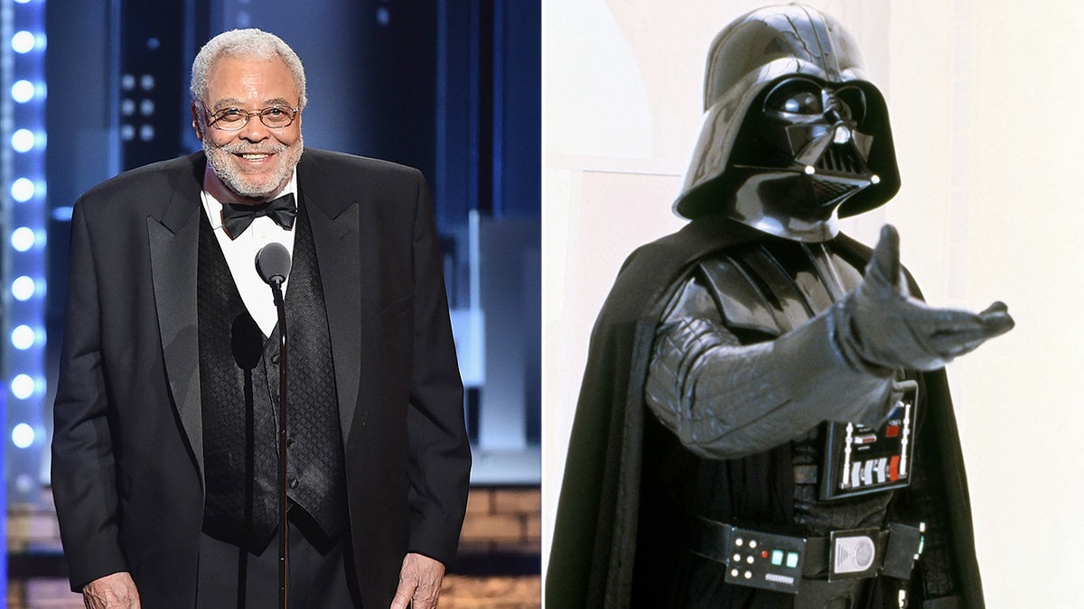 Foto's naast elkaar van James Earl Jones en Darth Vader uit Star Wars