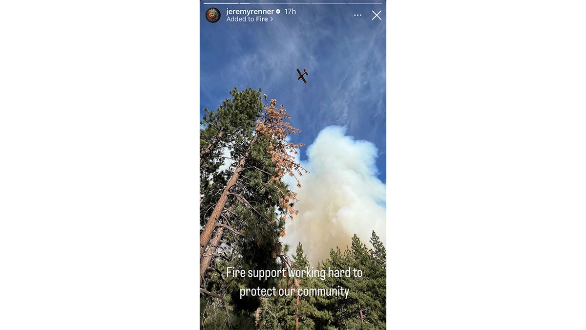 Jeremy Renner posts airplane flying over wildfire