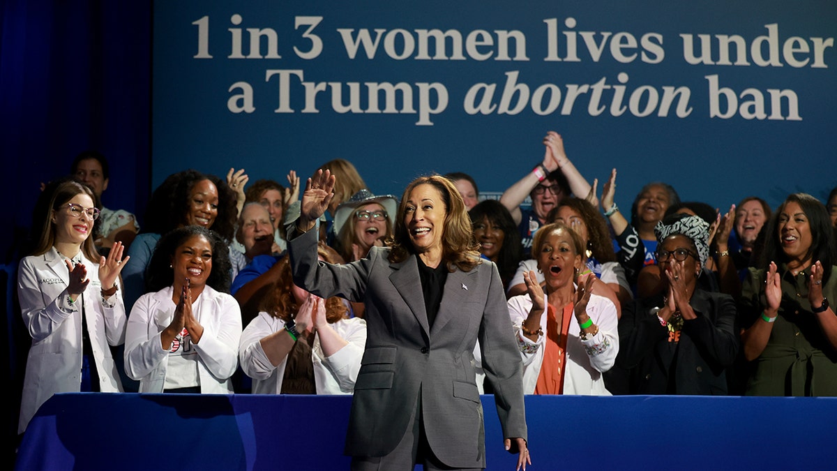 Kamala Harris astatine  a rally connected  abortion