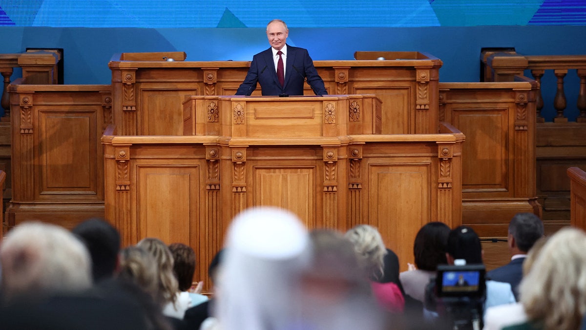 Russian President Vladimir Putin attends the Eurasian Women's Forum in Saint Petersburg, Russia September 18, 2024.  