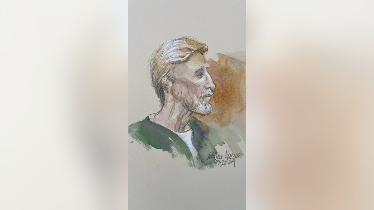 A court sketch depicts Ryan Routh as he appears in federal court in West Palm Beach