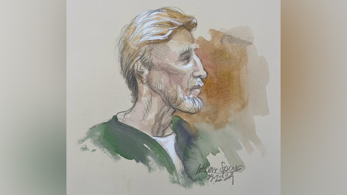 A court sketch shows Ryan Routh appearing before the federal court in West Palm Beach