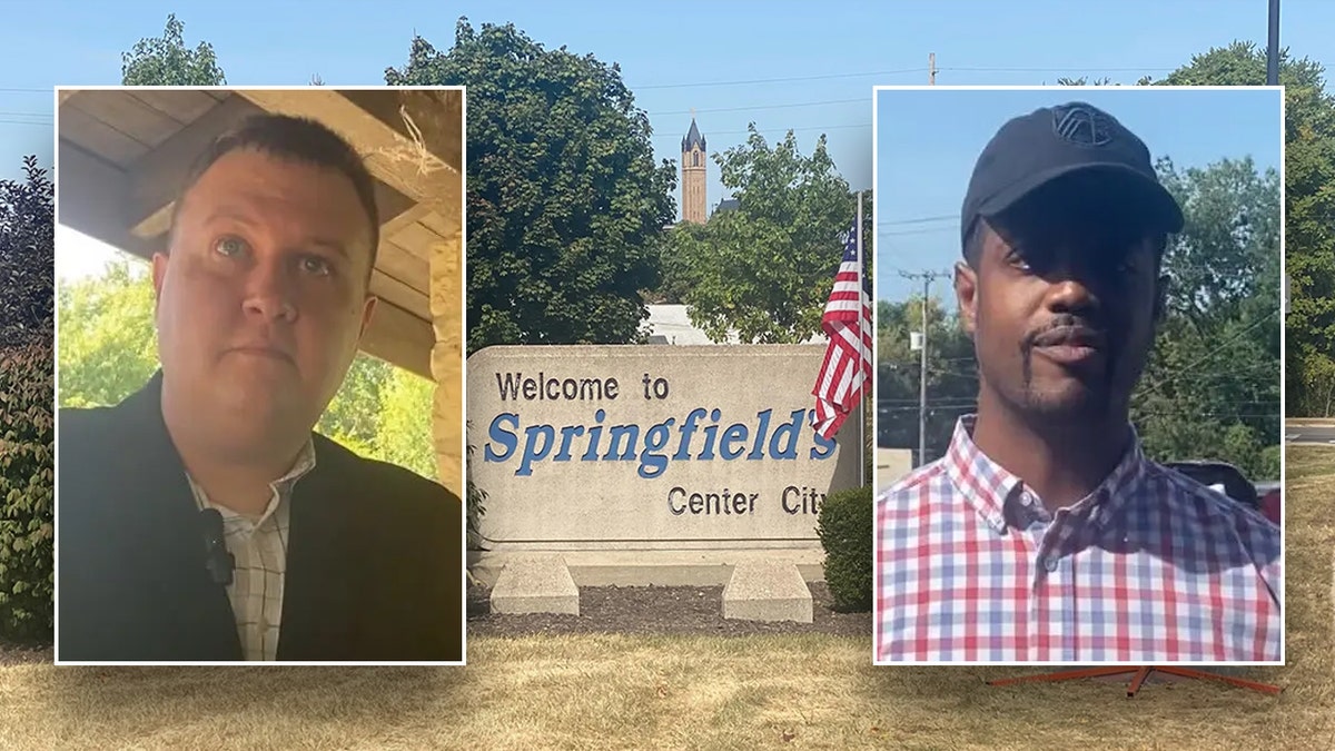 A photo of two pastors on a welcome sign.