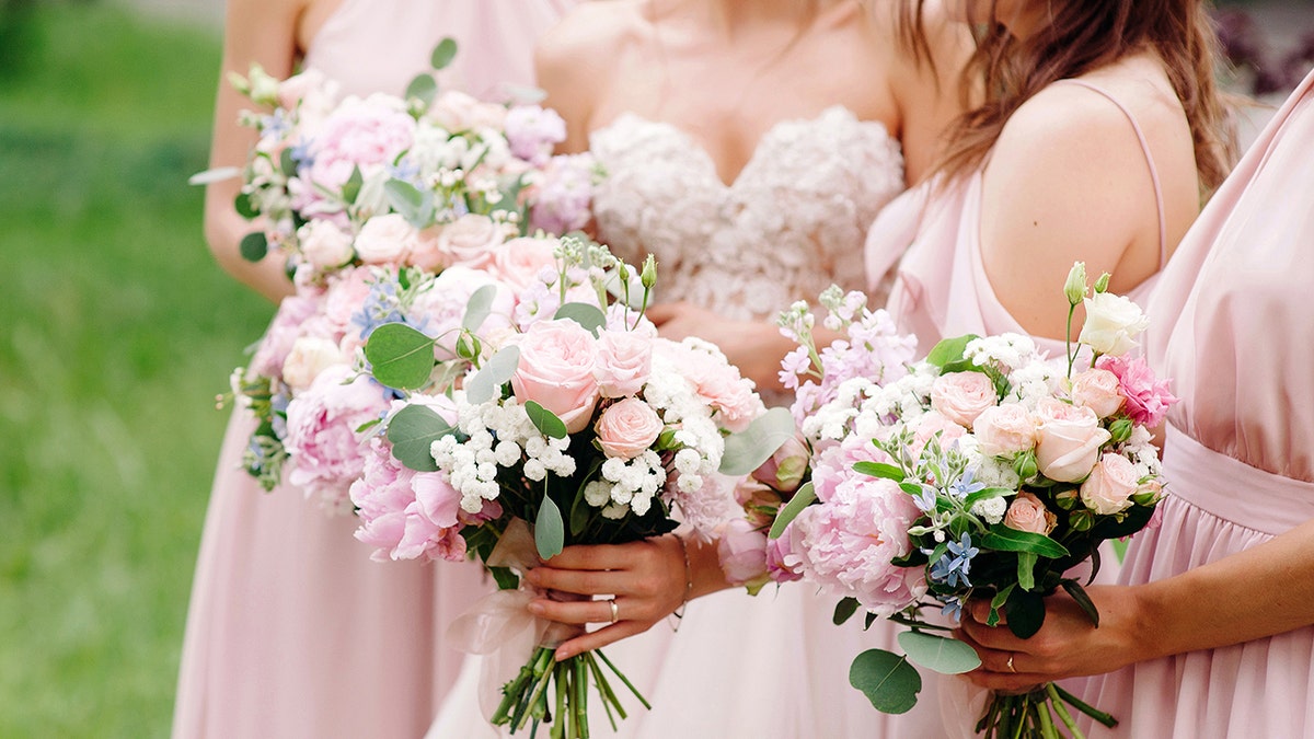 Bridesmaids and bride on wedding day