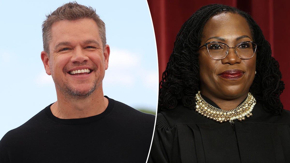 Una imagen dividida de Matt Damon con el juez del Tribunal Supremo Ketanji Brown Jackson