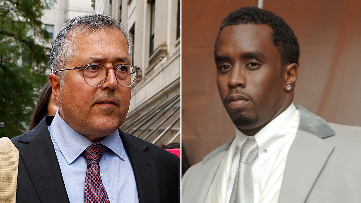 Sean Diddy Combs wears a metallic  suit   alongside transgression  lawyer   Marc Agnifilo successful  bluish  blazer and shirt