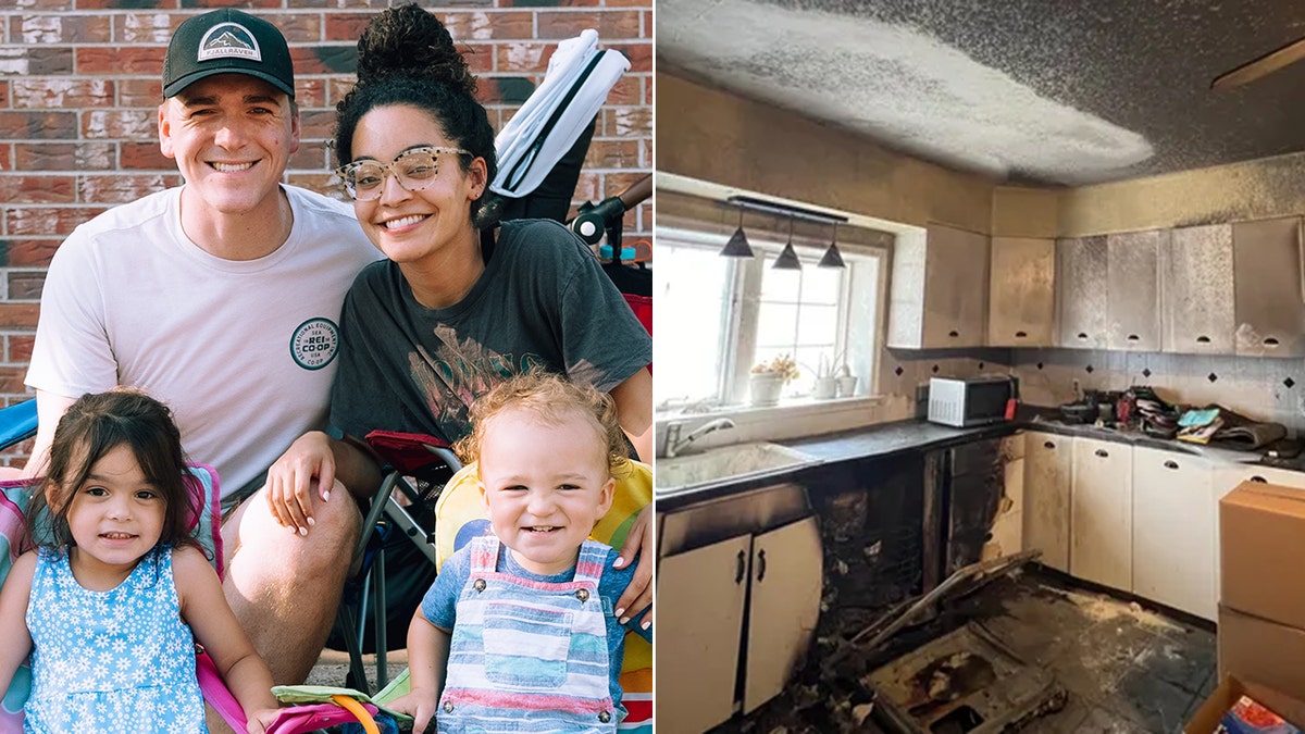 Family and kitchen that caught fire in Kansas