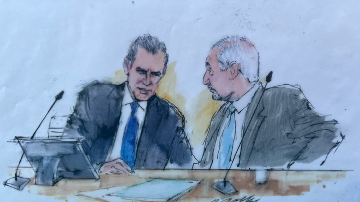 retrato robot en la sala del tribunal de Hunter Biden y su abogado Mark Geragos