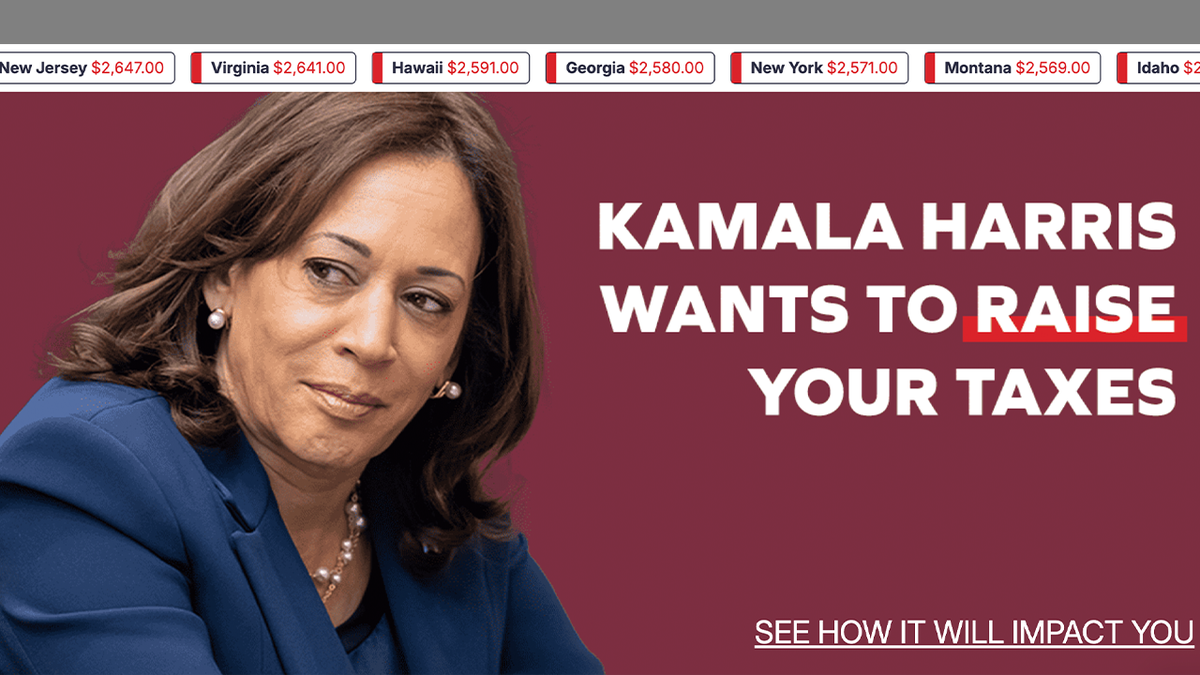 Kamala Harris on a still from the new Trump website