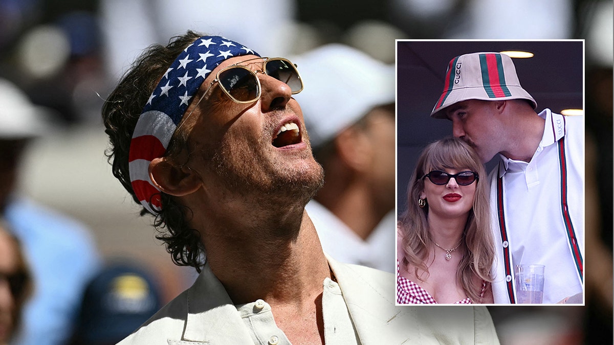 Actor Matthew McConaughey wears a patriotic headscarf at the US Open